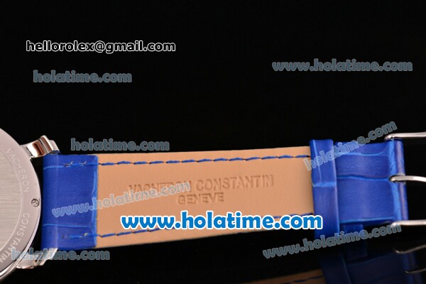 Vacheron Constantin Malte Miyota Quartz Steel Case with Blue Leather Bracelet Diamond Markers and Blue Dial - Click Image to Close